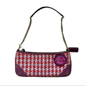 Coach Hamptons Houndstooth Wool Tweed Suede Shoulder Bag